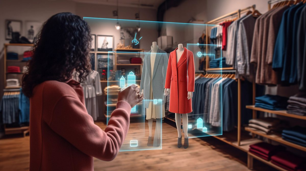 Person Using Augmented Reality to Explore Virtual Product Displa